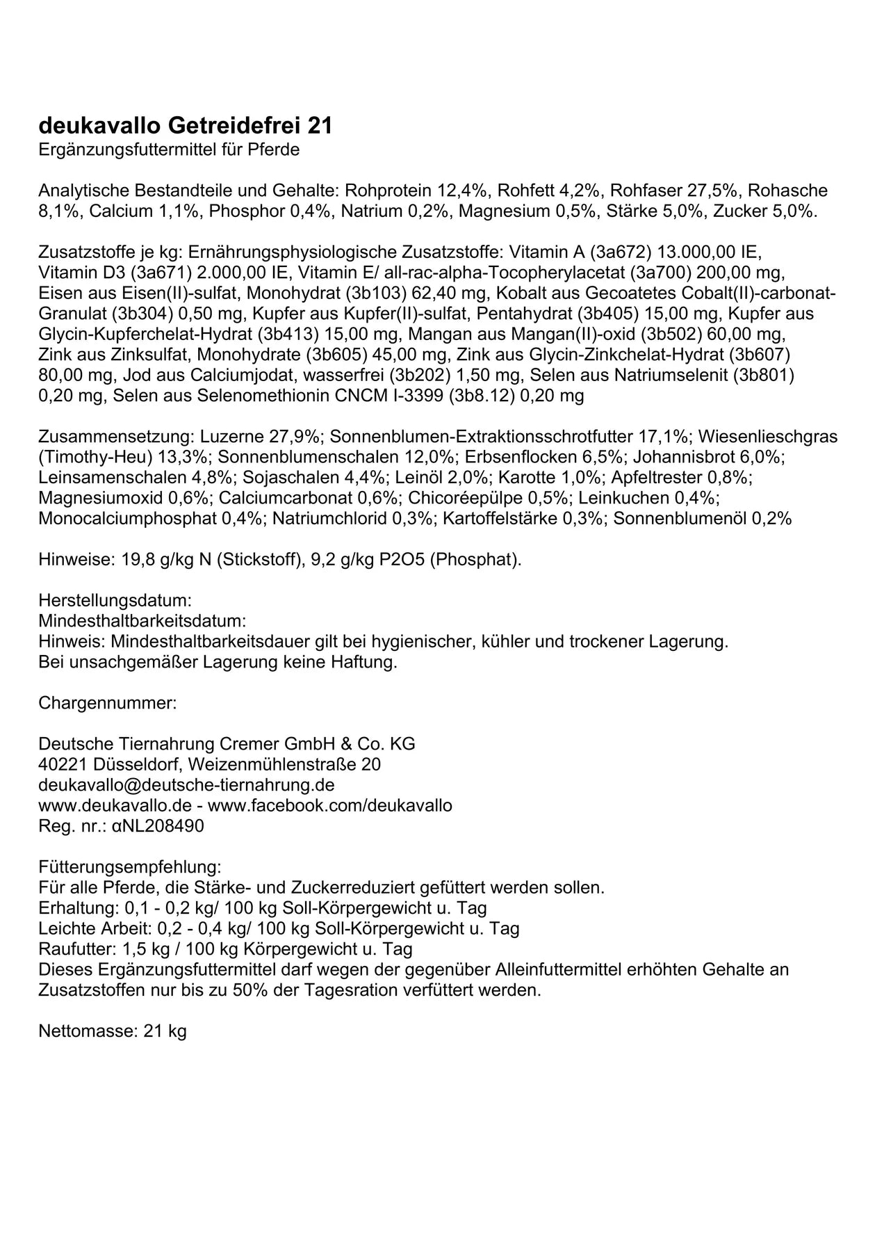 deukavallo - Getreidefrei 21, 21 kg