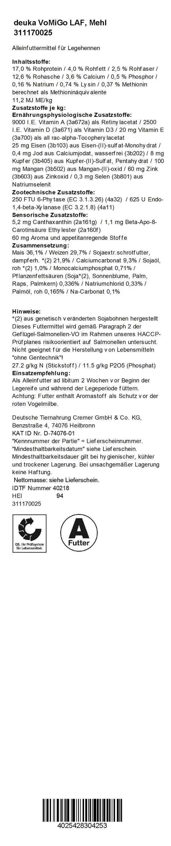 Deuka - VoMiGo LAF, 25 kg