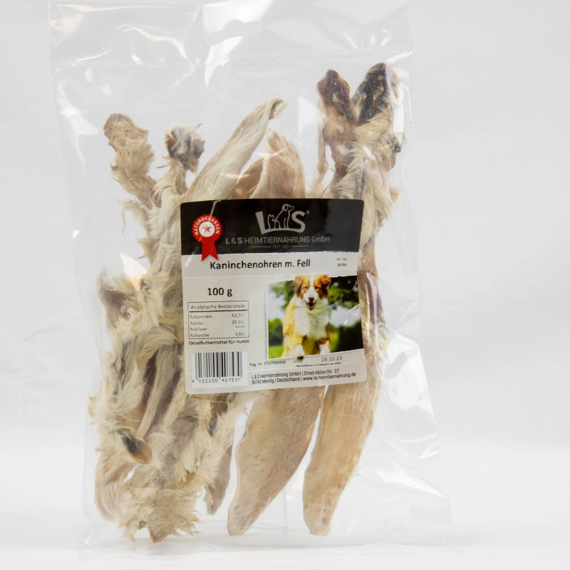 Lenzen & Sabel - Kaninchenohren mit Fell, 100g