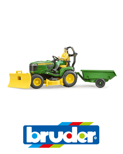 bruder - John Deere Rasentraktor mit Anhänger und Gärtner
