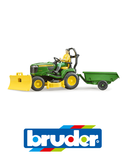 bruder - John Deere Rasentraktor mit Anhänger und Gärtner