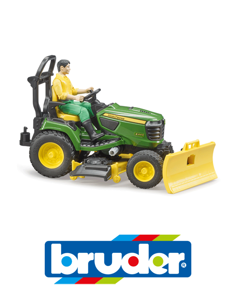 bruder - John Deere Rasentraktor mit Anhänger und Gärtner