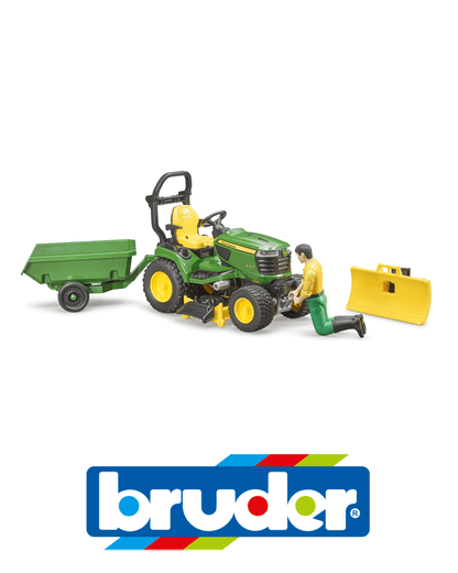 bruder - John Deere Rasentraktor mit Anhänger und Gärtner