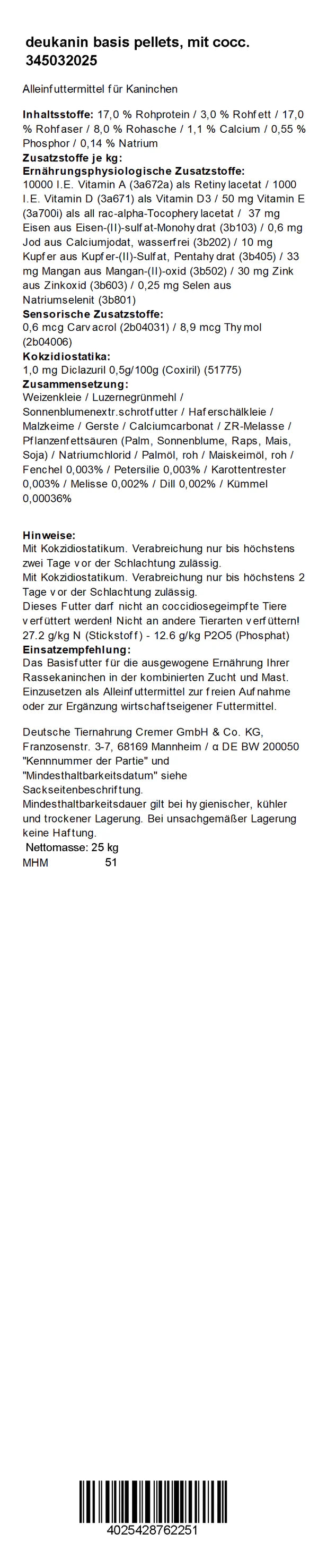 Deukanin - Basis m. Cocc., 25 kg