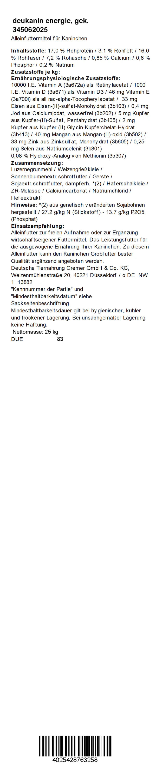 Deukanin - Energie, 25 kg