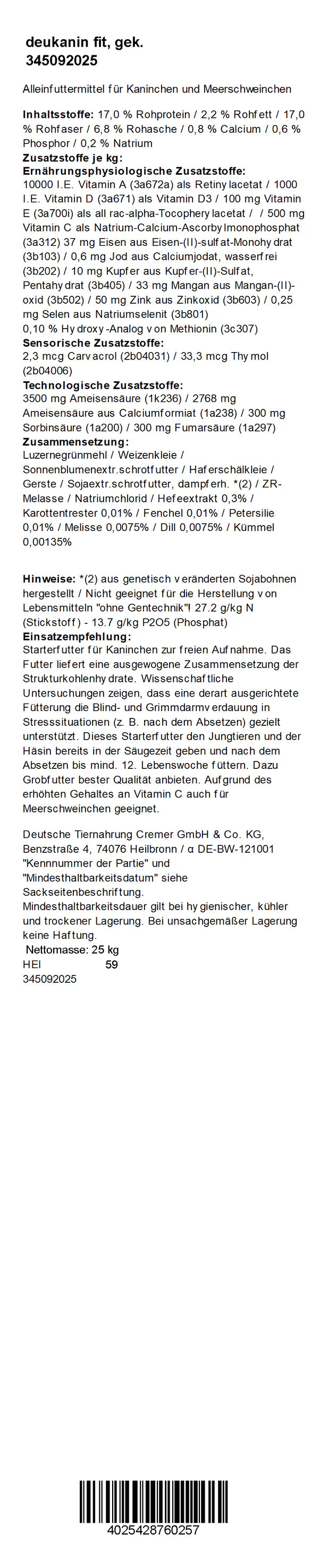 Deukanin - Fit Kräuter & Petersilie, 25 kg