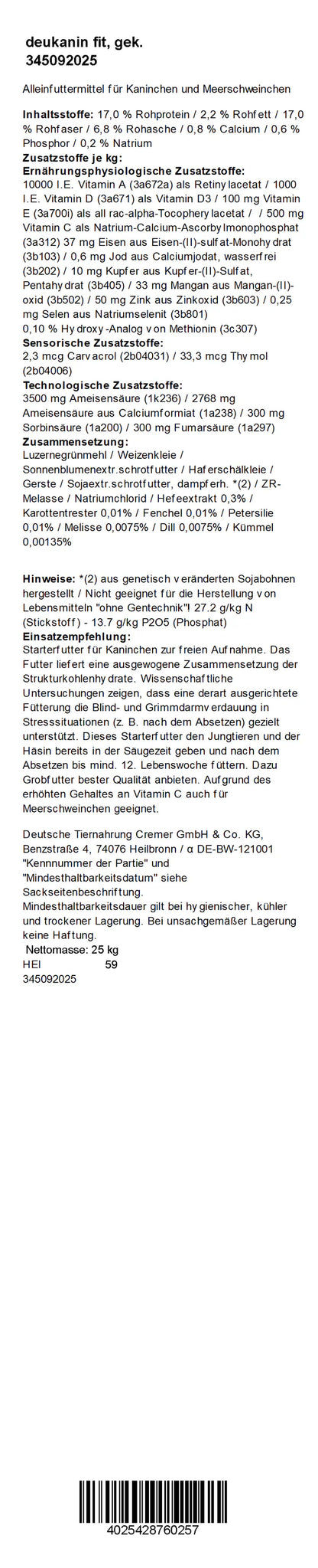 Deukanin - Fit Kräuter & Petersilie, 25 kg