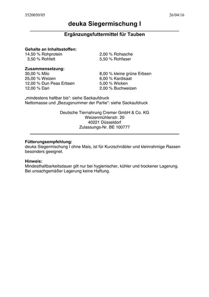 Deuka - Siegermischung 1, 25 kg