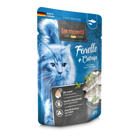 Leonardo - Finest Selection Nassfutter Forelle und Catnip, 85 g