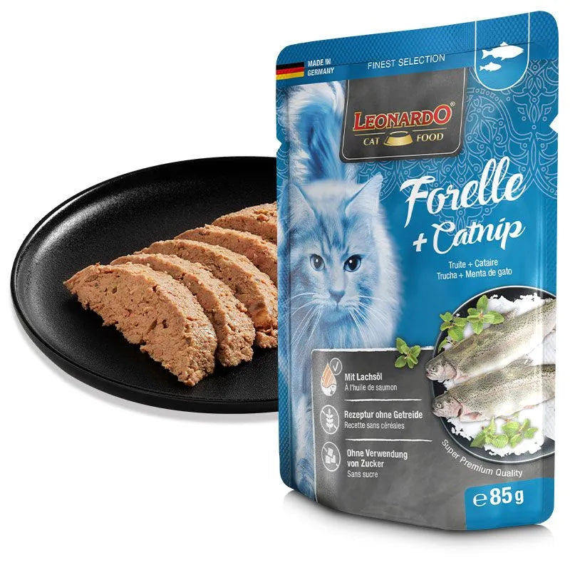 Leonardo - Finest Selection Nassfutter Forelle und Catnip, 85 g