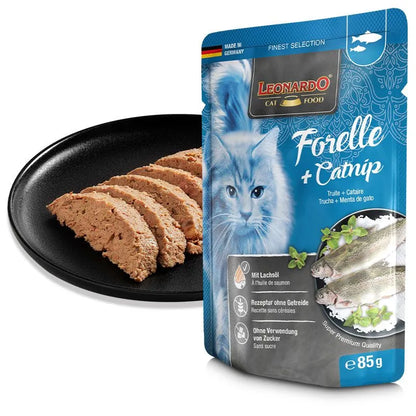 Leonardo - Finest Selection Nassfutter Forelle und Catnip, 85 g