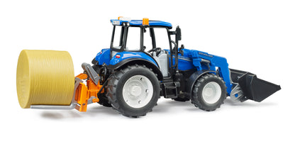 bruder - New Holland T5.120 mit Frontlader, Ladekasten, Gabeln und Rundballen